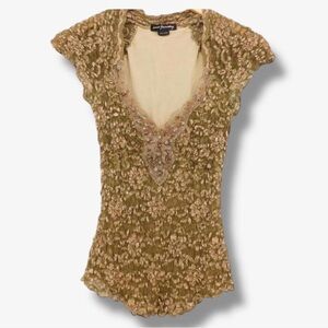 Vintage Ann Ferriday Gold Beaded Lace Top